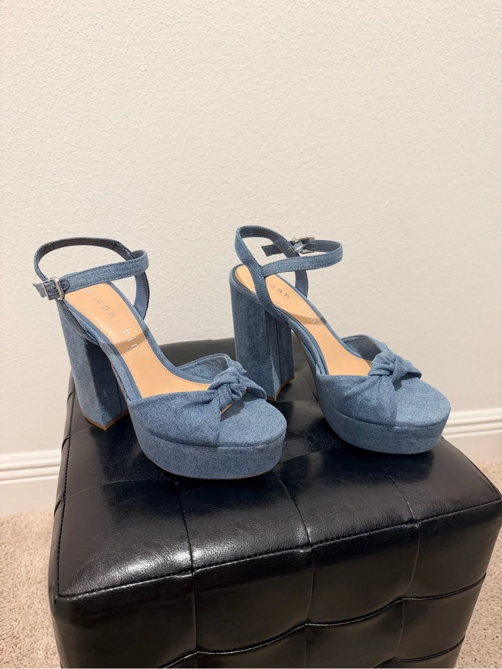 Gianni Bini Denim Blue Knotted Platform Sandals